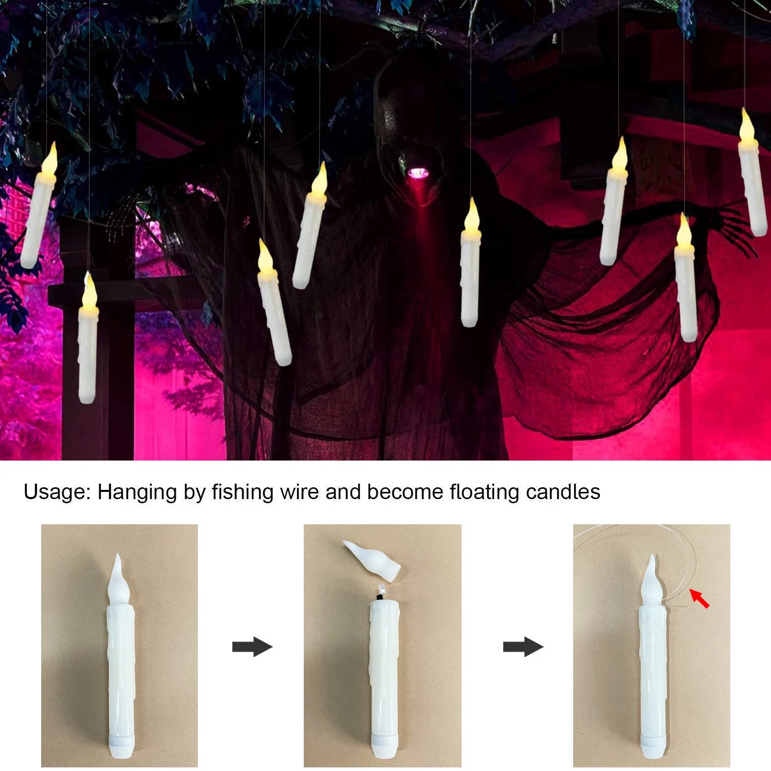 Floating LED Candles with Remote Control Witch Halloween Decor for Party Supplies Birthday Wedding 2024 Christmas Home Bedroom - Charlie Dolly