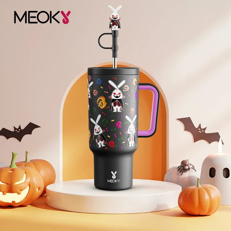 Meoky 40oz Tumbler Handle with Straw Cute Stopper Stainless Steel Insulation Coffee Cup Luminous Vacuum Car Mug Halloween Gifts - Charlie Dolly