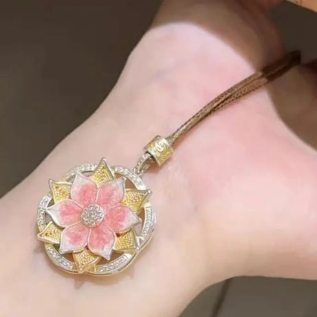 Retro Chinese Lotus Pendant, Vintage Metal Boho Talisman Necklace