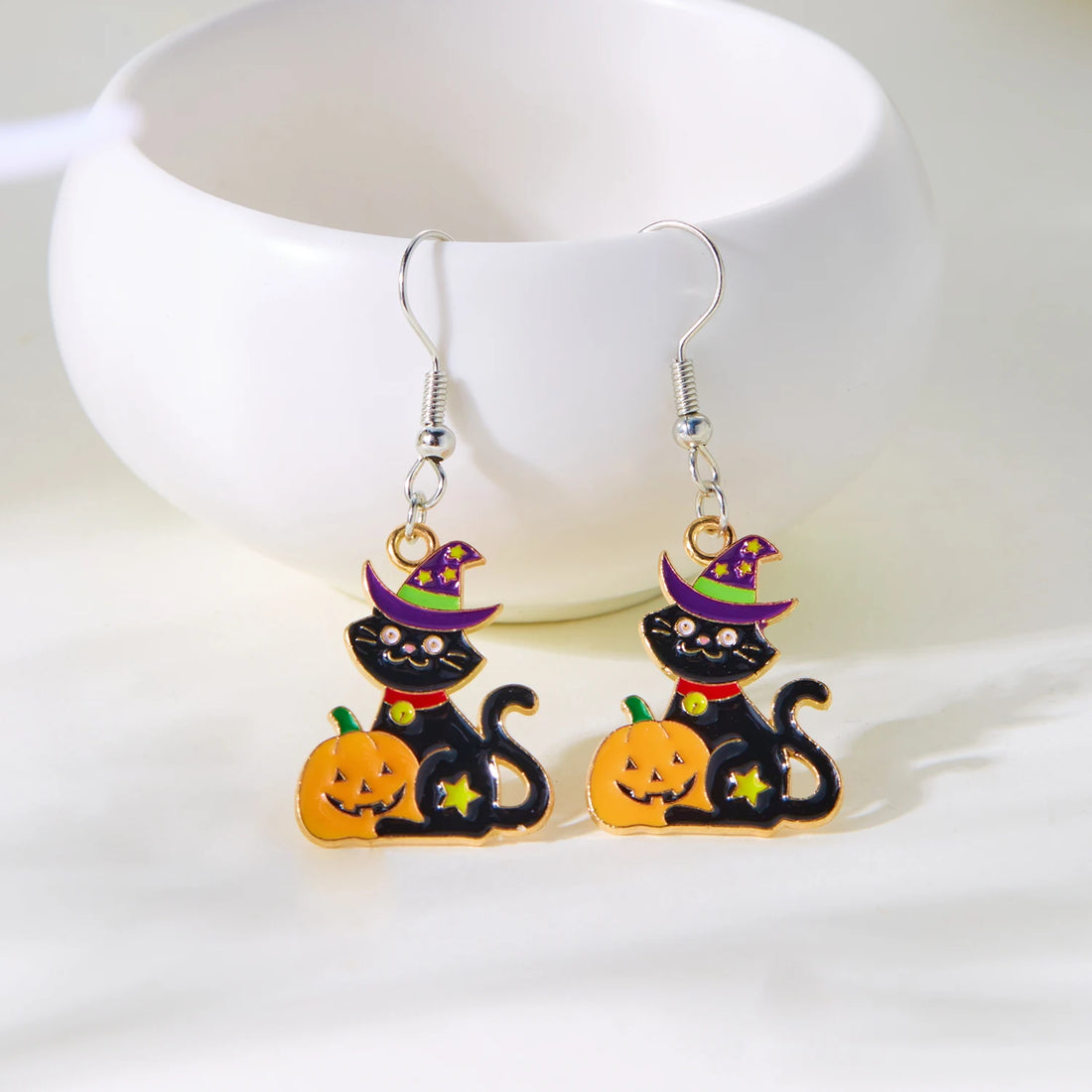 Fashion Halloween Black Cat Drop Earrings for Women Funny Laughing Pumpkin Spider Earring Girls Office Party Jewelry Accessories - Charlie Dolly