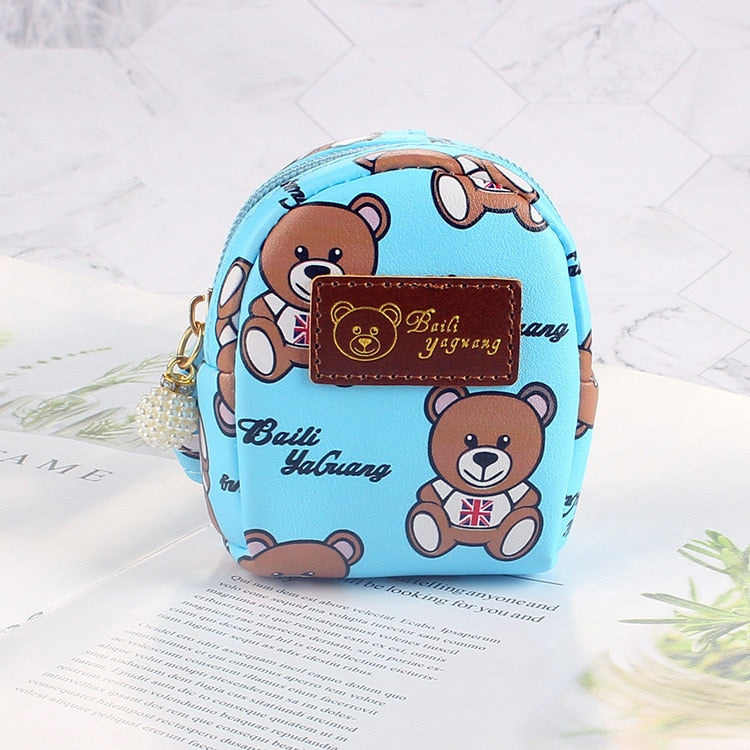 Kawaii Cartoon Bear Coin Purses Wallet for Women Korean Fashion Zipper PU Leather Coin Pouch Cute Small Bag Girl Mini Backpack - Charlie Dolly