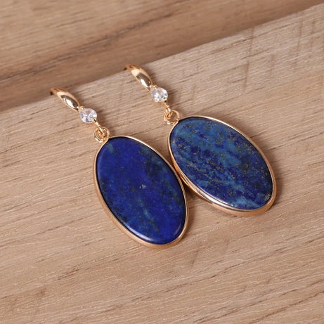 Fashion Personalized Lapis Lazuli Oval Hanging Earrings for Women Retro Long Ethnic Style Earrings Wholesale Jewelry Accessories - Charlie Dolly
