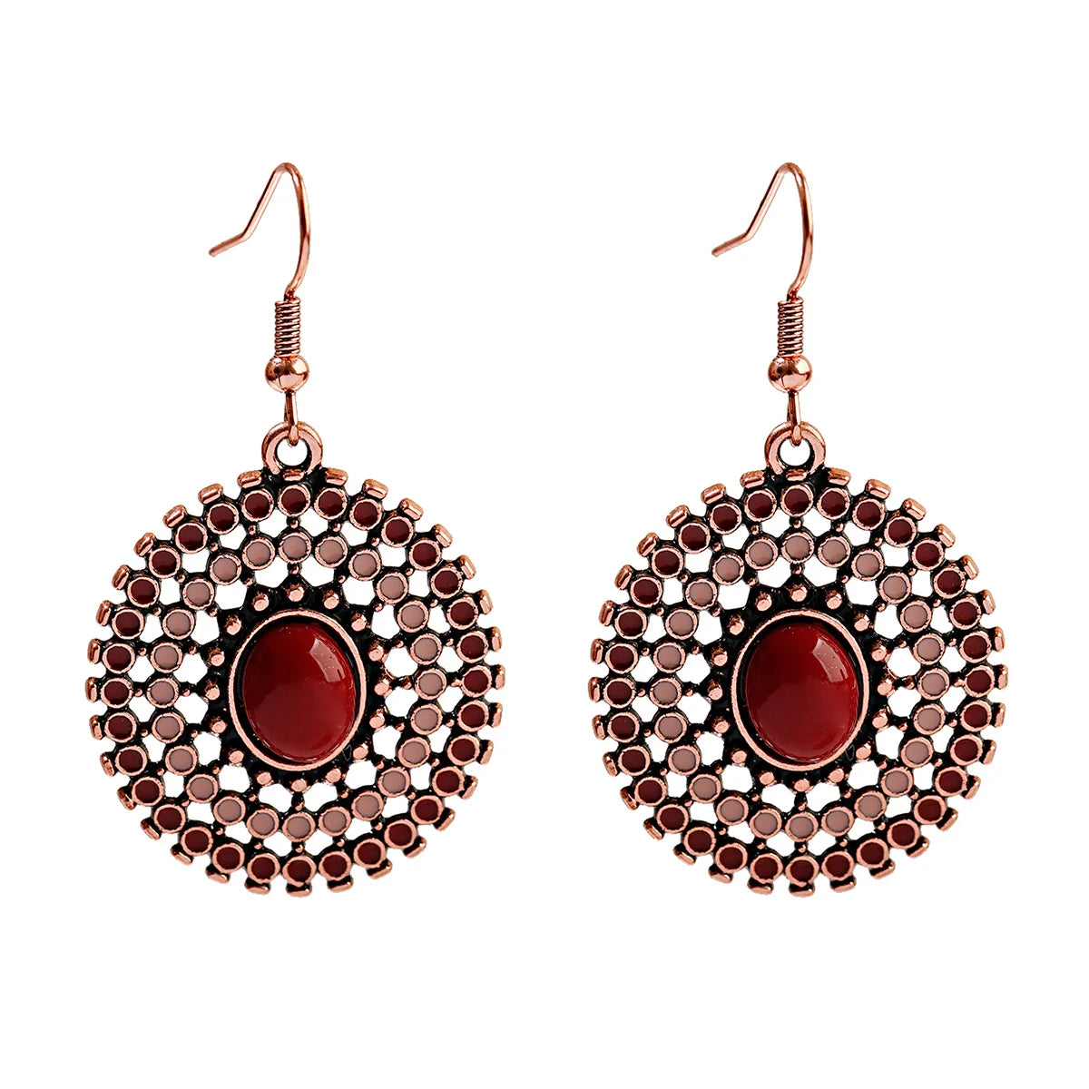 Ethnic Women's Alloy Inlaid Red Stone Earrings Tassel Wedding Danglers Boho Vintage Geometric Earrings Indian Gypsy Jewelry