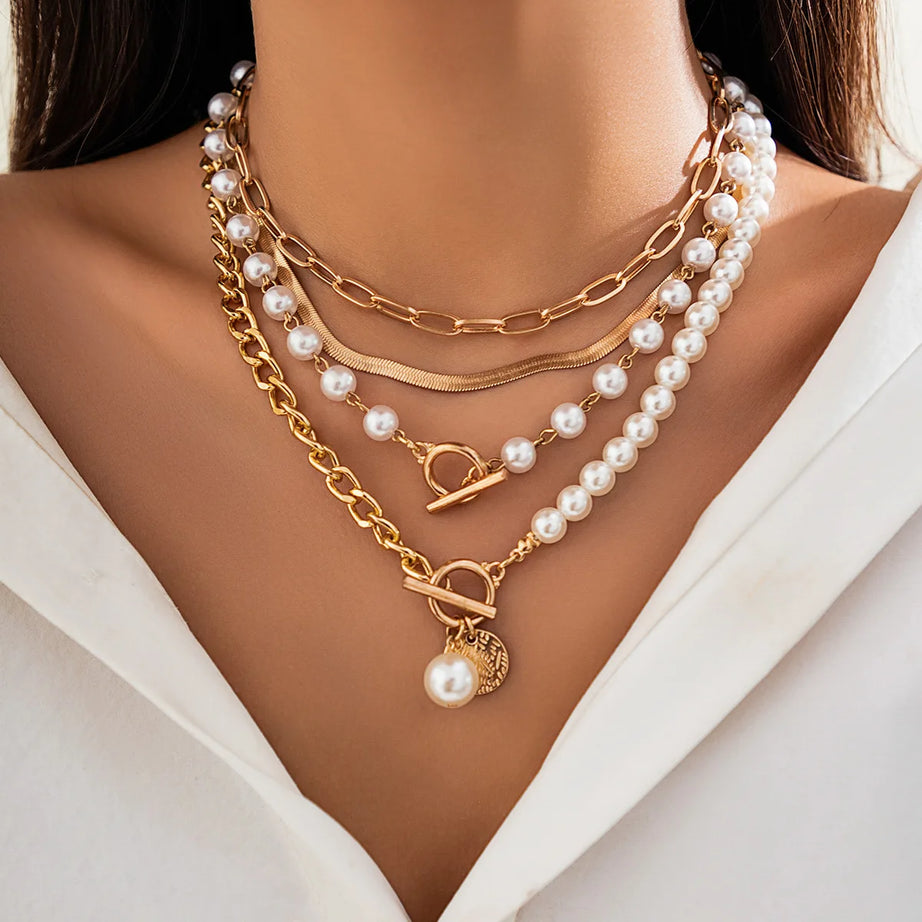 Irregular Pearl Multilayer Choker Necklace Jewelry