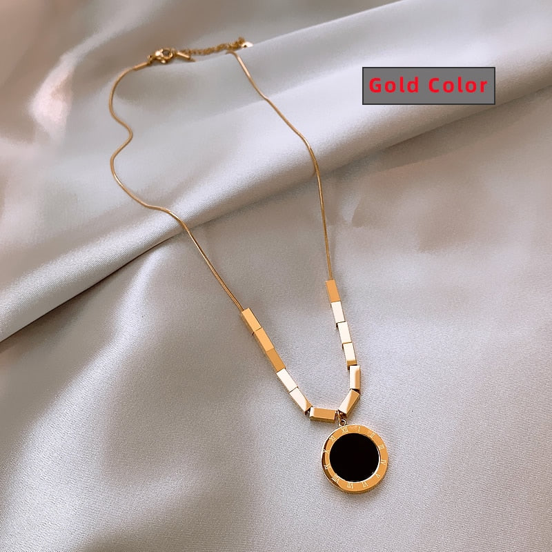 Classic Fashion Stainless Steel Roman Digital Wafer Pendant Necklace 2022 Fashion Jewelry Christmas Party Women's Sexy Necklace - Charlie Dolly
