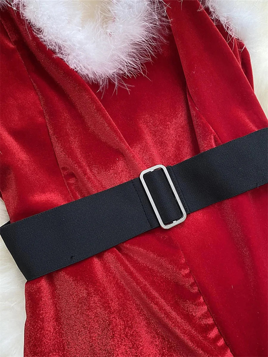 Women s Christmas Cosplay Costume Lingerie Rompers Plush Trim Christmas Party Cosplay Jumpsuits Playsuits - Charlie Dolly