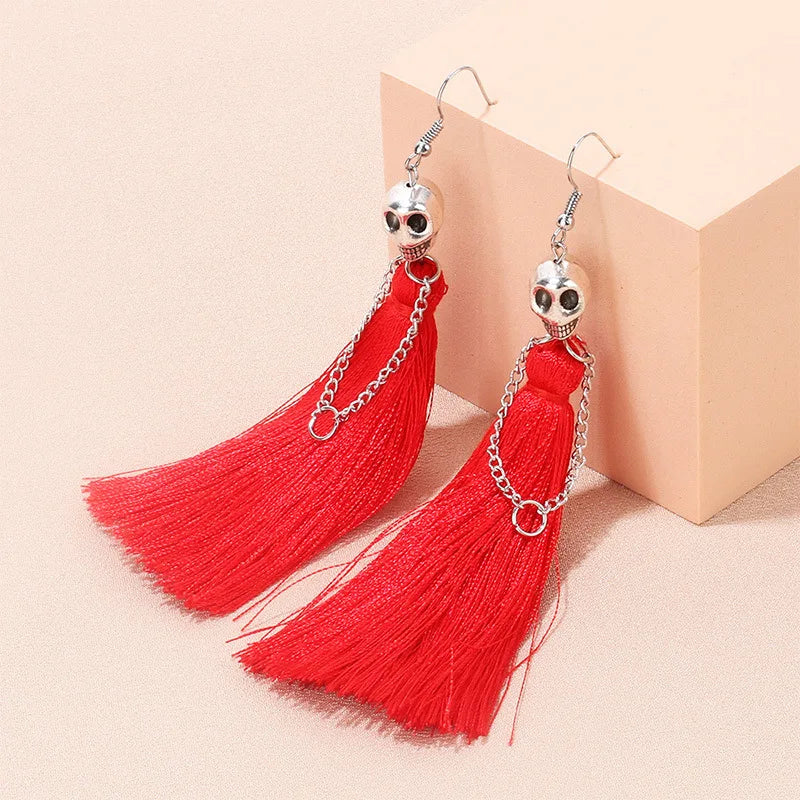 Gothic Halloween Skeleton Earrings for Women Punk Ethnic Skull Rope Tassel Drop Earrings Fashion Party Holiday Jewelry Gifts - Charlie Dolly