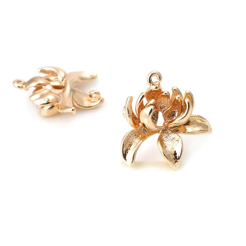 18K Gold Color Brass Lotus Flower Charms Pendants High Quality Diy Necklace Earrings Jewelry Making Accessories