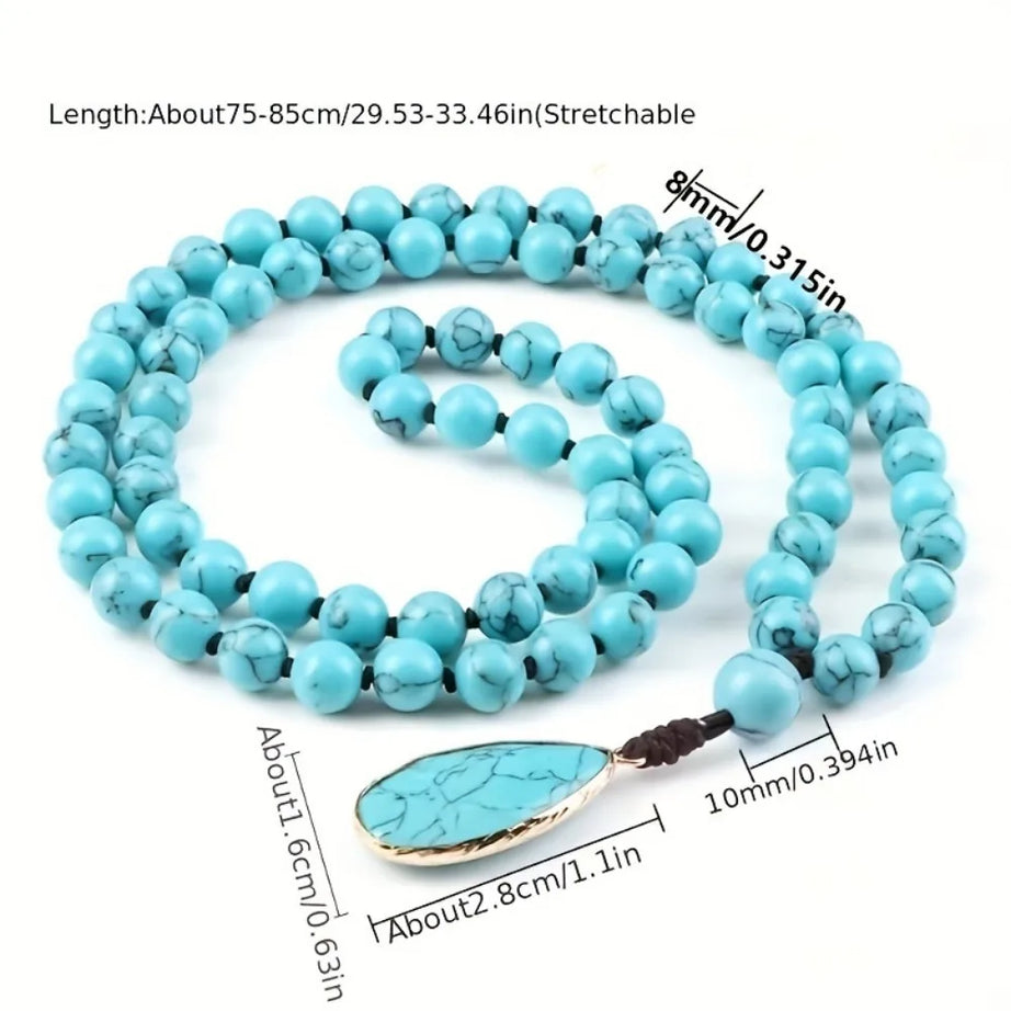 Turquoise Bead Long Sweater Chain Necklace Jewelry