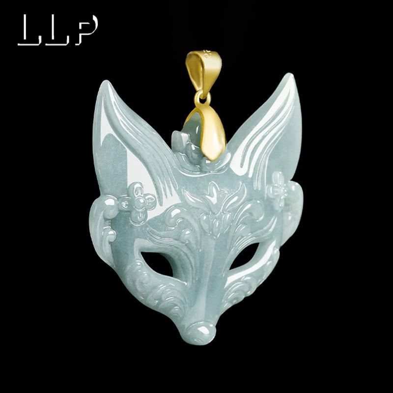 S925 Silver Chain With Silver Clasp, Hand-Carved Natural Jade Fox Mask Pendant Luxurious Holiday Gift For Both Men And Women