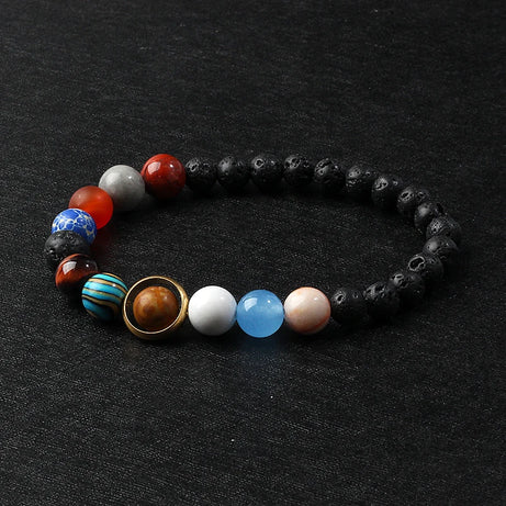 Nine Planets Solar System Beaded Bracelet, Natural Stone Galaxy Cosmic Talisman