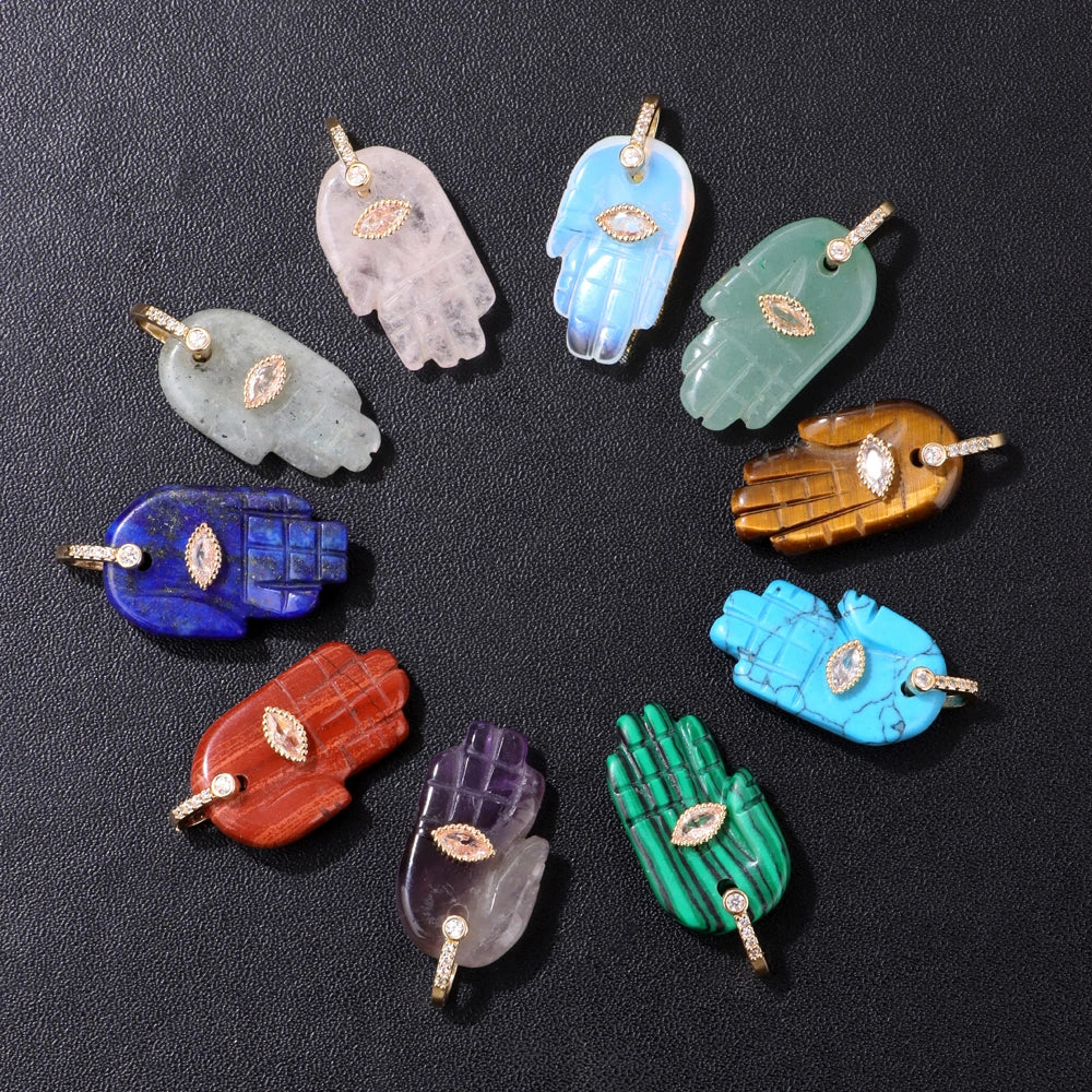 Lucky Natural Stone Fatima Hand Charms 1Pc Blue Lapis Lazuli Evil Eye Hand Pendant For Jewelry Making Earrings DIY Necklace