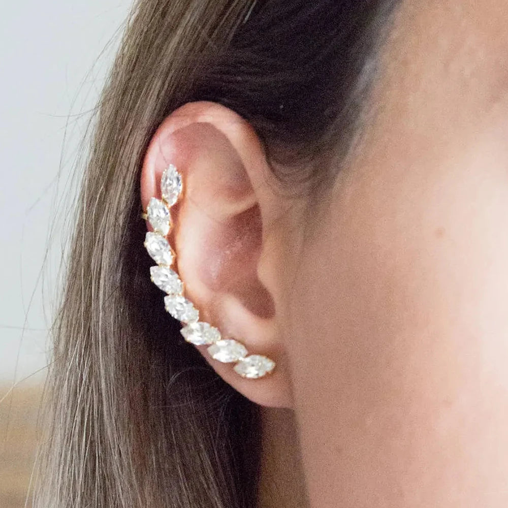 XSBODY Simple Leaves Ear Cuff Earrings Non Piercing Jewelry for Women Creative Design Boho Crystal Ear Clips Wedding Accessories