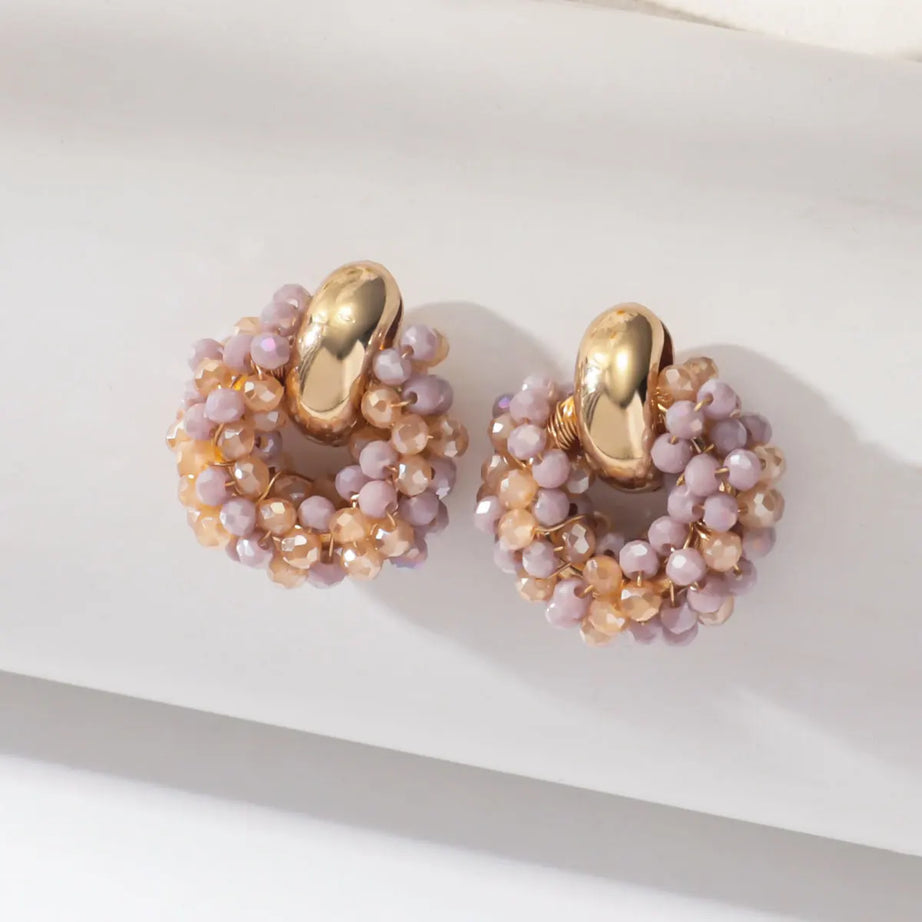 Round Crystal Bead Geometric Drop Earrings Jewelry