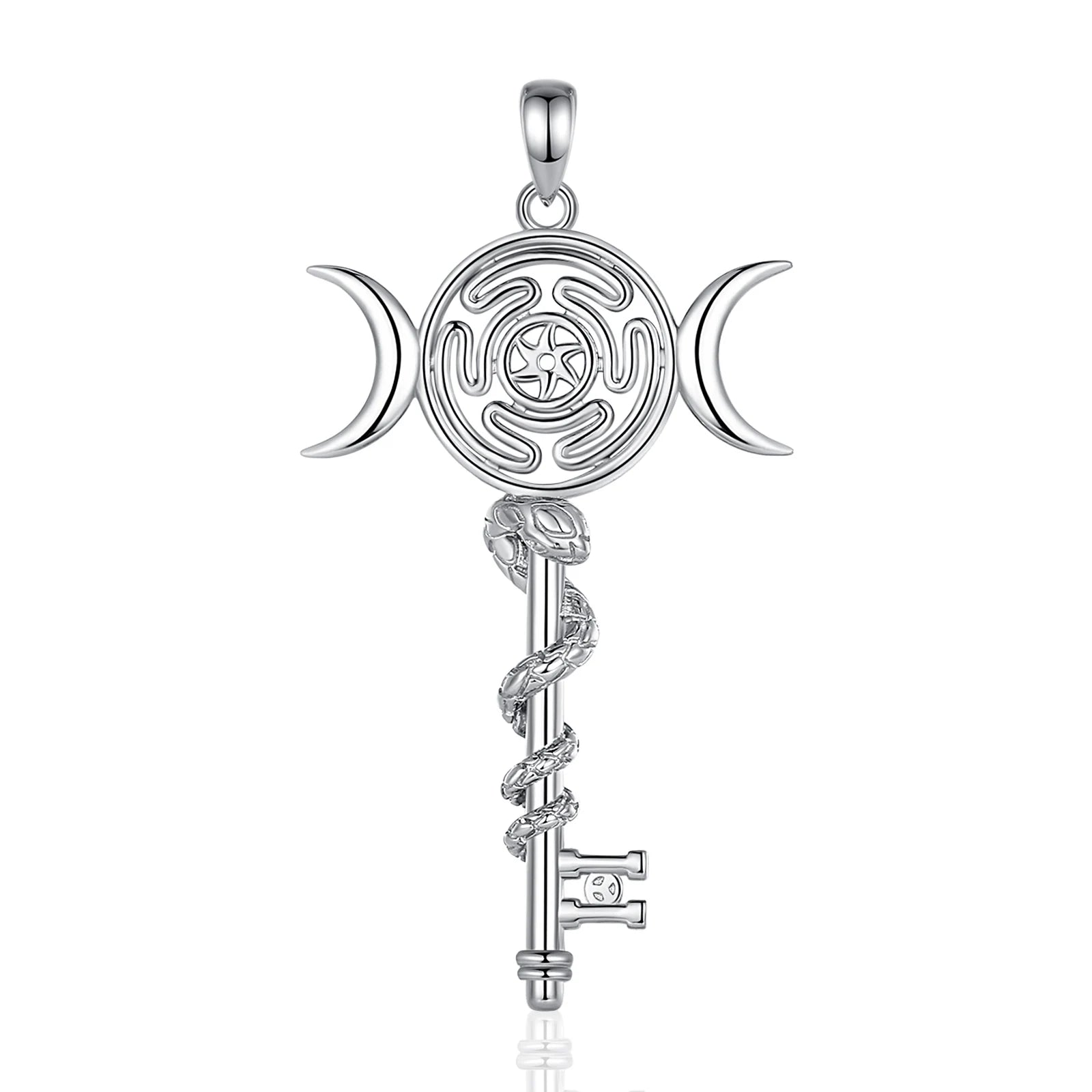 Eudora 925 Sterling Silver Hekate Wheel Necklace for Women Snake Key Triple Moon Goddess Pendant Witch Jewelry Personality Gift