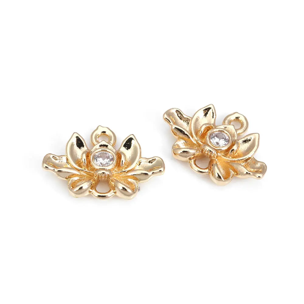 18K Gold Color Brass Lotus Flower Charms Pendants High Quality Diy Necklace Earrings Jewelry Making Accessories