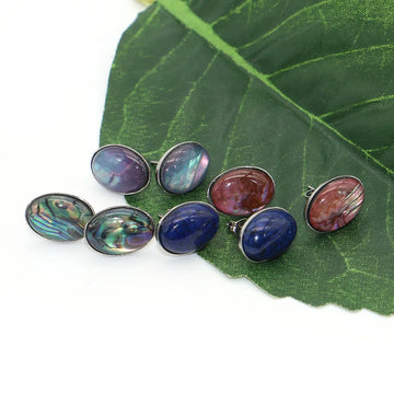Natural Lapis Lazuli Stud Earrings Oval Shape Imitation Abalone Shell Stainless Steel Simple Ear Jewelry for Women Earring Gifts