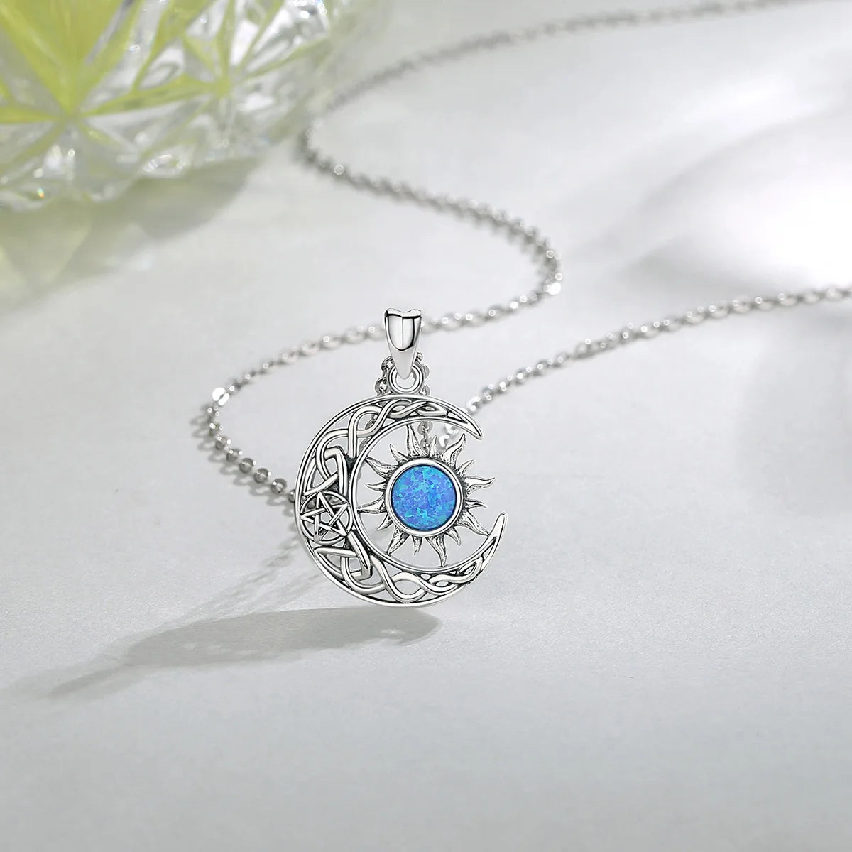 EUDORA 925 Sterling Silver Sun Moon Necklace for Women Man  Pentagram Viking Celtic knot Moon Pendant Fine Jewelry party Gift