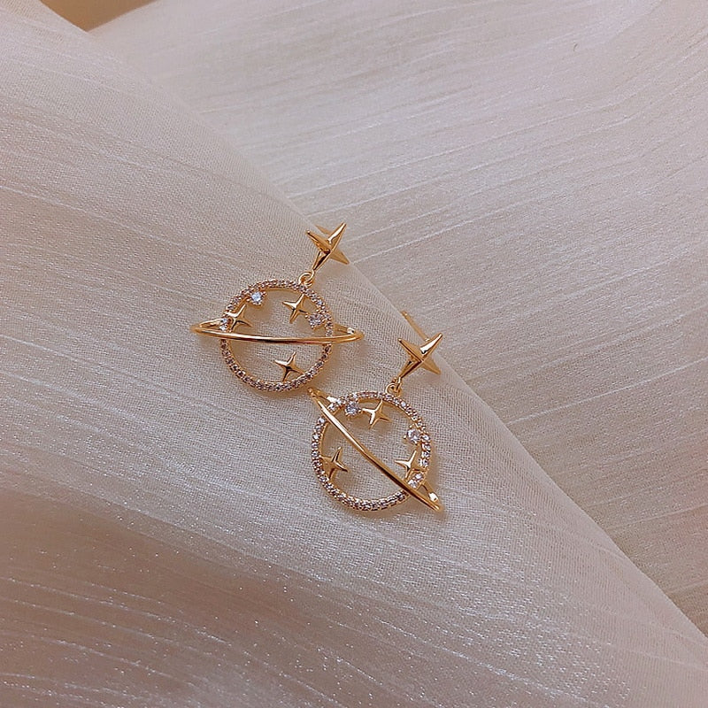 Delicate Cute Zircon Moon Tassel Butterfly Stud Earrings For Women Korean New Fashion Asymmetric Earrings Girls Party Jewelry - Charlie Dolly