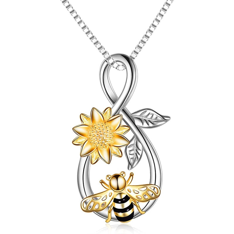 Bee Sunflower Necklace Flower Men&#39;s and Women&#39;s Collar Pendant Personality Fashion Send Girlfriend Birthday Christmas Gift - Charlie Dolly