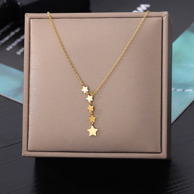 Stainless Steel Geometry Star Moon Butterfly Pendant Multilayer Chain Choker Necklace For Women Wedding Accessories Dropshipping - Charlie Dolly