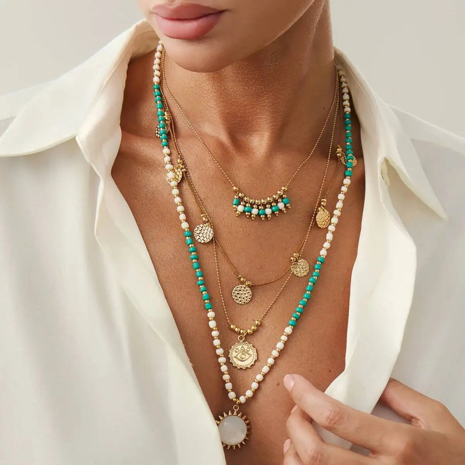 Round Coin Tassel Beaded Choker Necklace Jewelry