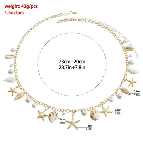 Starfish Shell and Pearl Tassel Necklace, Waist Chain or Bracelet