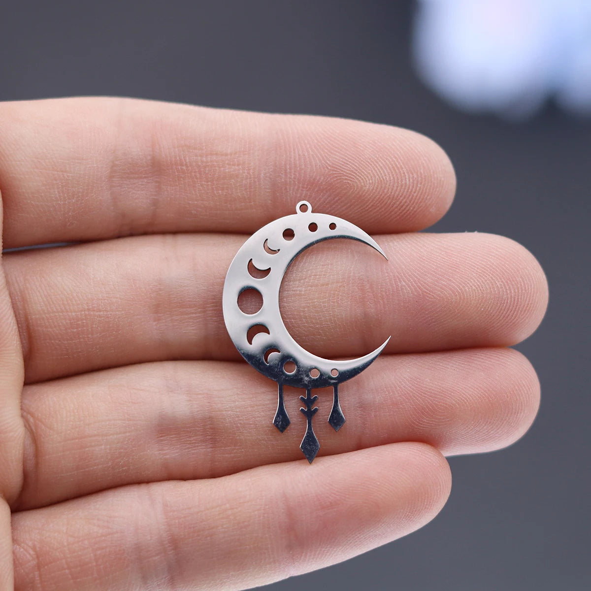 3pcs Moon Phase Charms DIY Craft Earrings Necklace Jewelry Making Crescent Stainless Steel Pendant