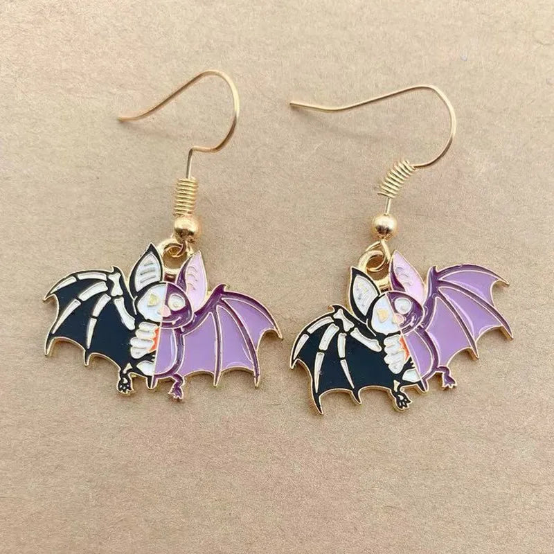 Earrings for Women Girls Drop Dangle Teens Charm Gift Party Simple Punk Cool Halloween Skull Cross Horror Skeleton Death Bat - Charlie Dolly