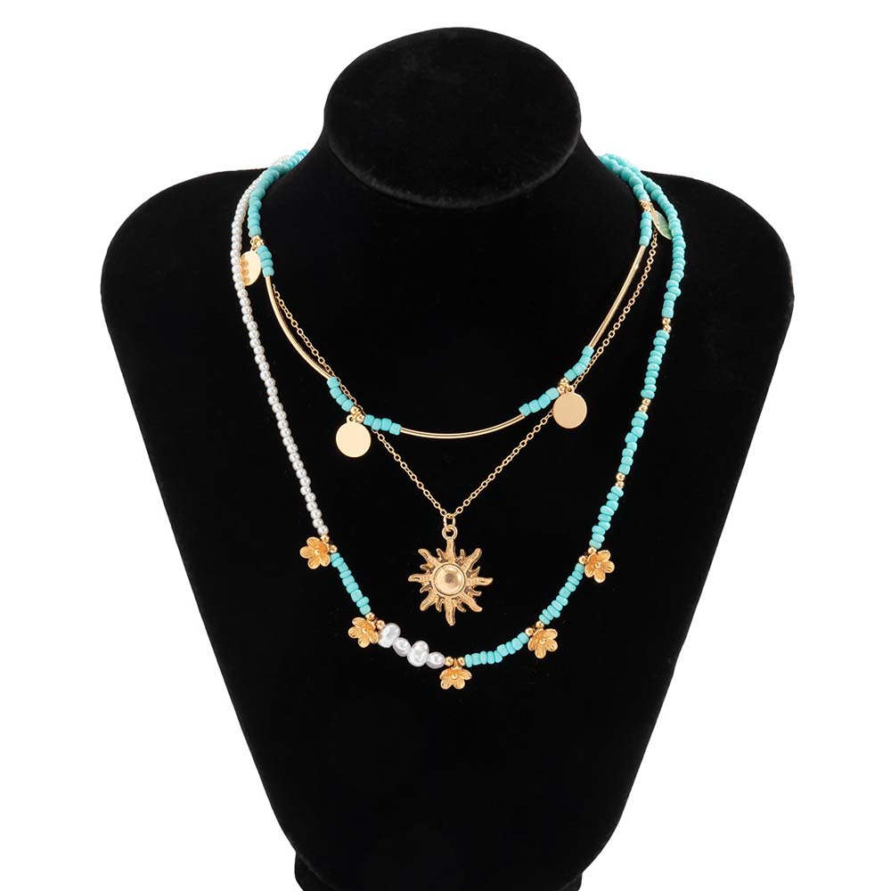 YUZZ Blue Turkish Evil Eyes Exquisite Sun Flower Pendant Necklace 2022 Summer Multilevel Female Boho Vintage Jewelry Party Gift - Charlie Dolly