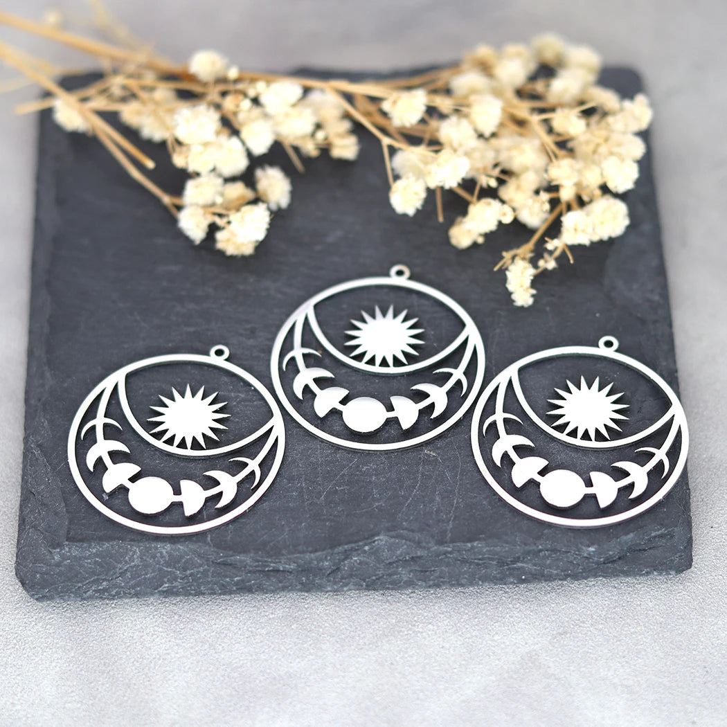 3pcs Sun Moon Phase Stainless Steel Pendant Charms For Jewelry Making DIY Craft Earrings Necklace Women Findings Accessory