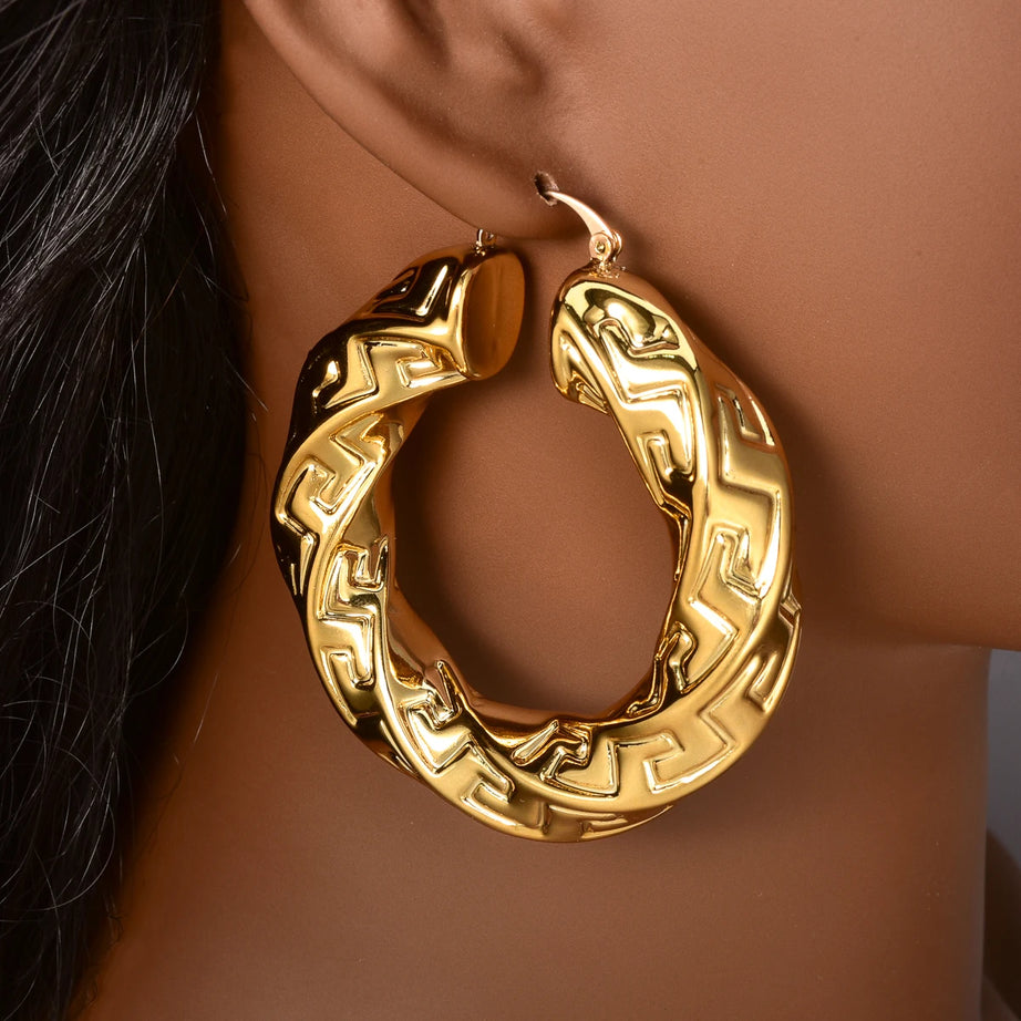 Large Gold Plated Statement Hoop Earrings Jewelry