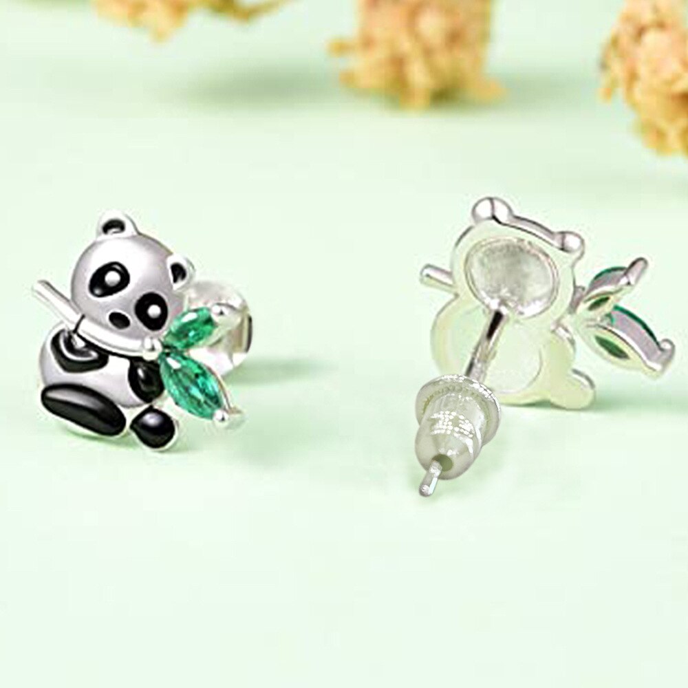 Cute Panda Bamboo Green Crystal Stud Earrings Fashion Women's Animal Earrings Exquisite Birthday Party Jewelry Lovely Girls Gift - Charlie Dolly