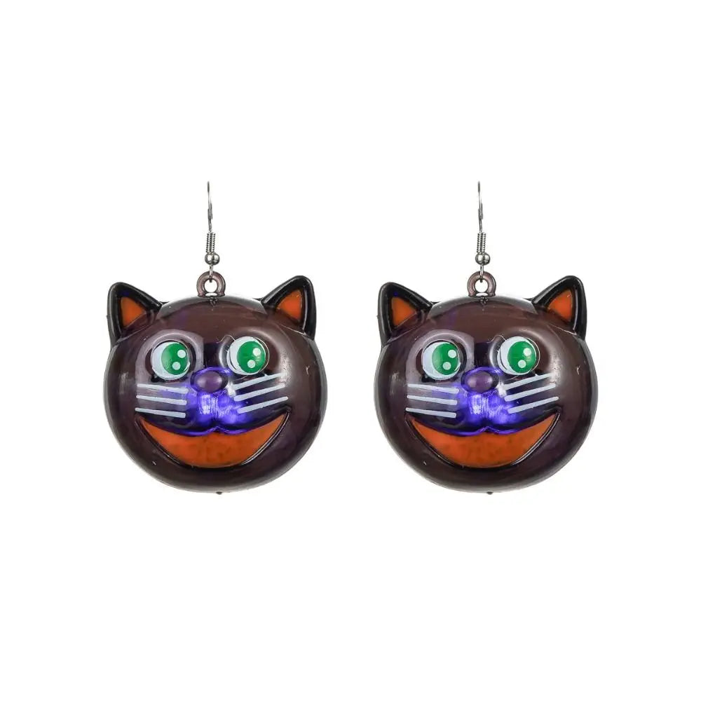Luminous Halloween Pendant Pumpkin Dangle Ear Clips LED Skull Earrings Electric Black Cat Spider Ghost Glowing Dangle Earrings - Charlie Dolly