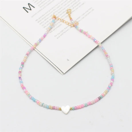 Heart Shell Boho Beaded Choker Necklace