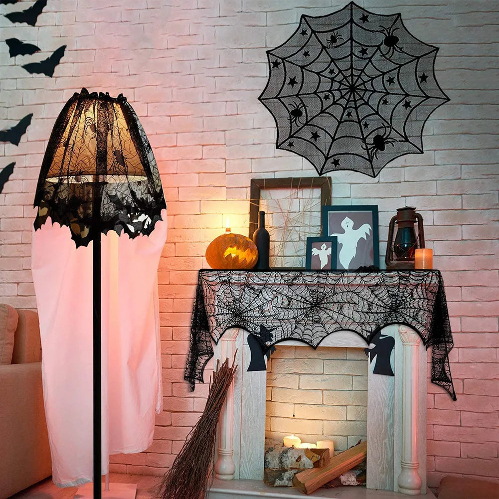 Halloween Tablecloths Spider Web Mantel Towel Bat Spider Table Flag Lampshade Table Decoration Halloween Home Decor Sets - Charlie Dolly