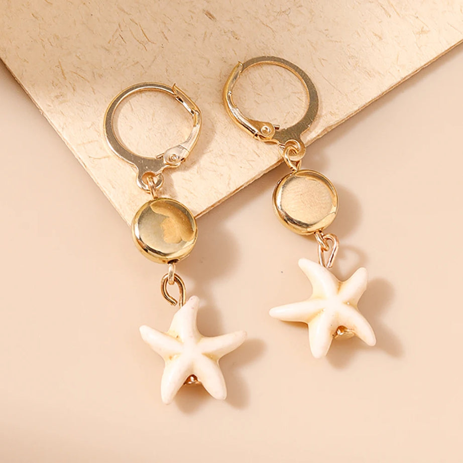Conch and Starfish Shell Drop Earrings