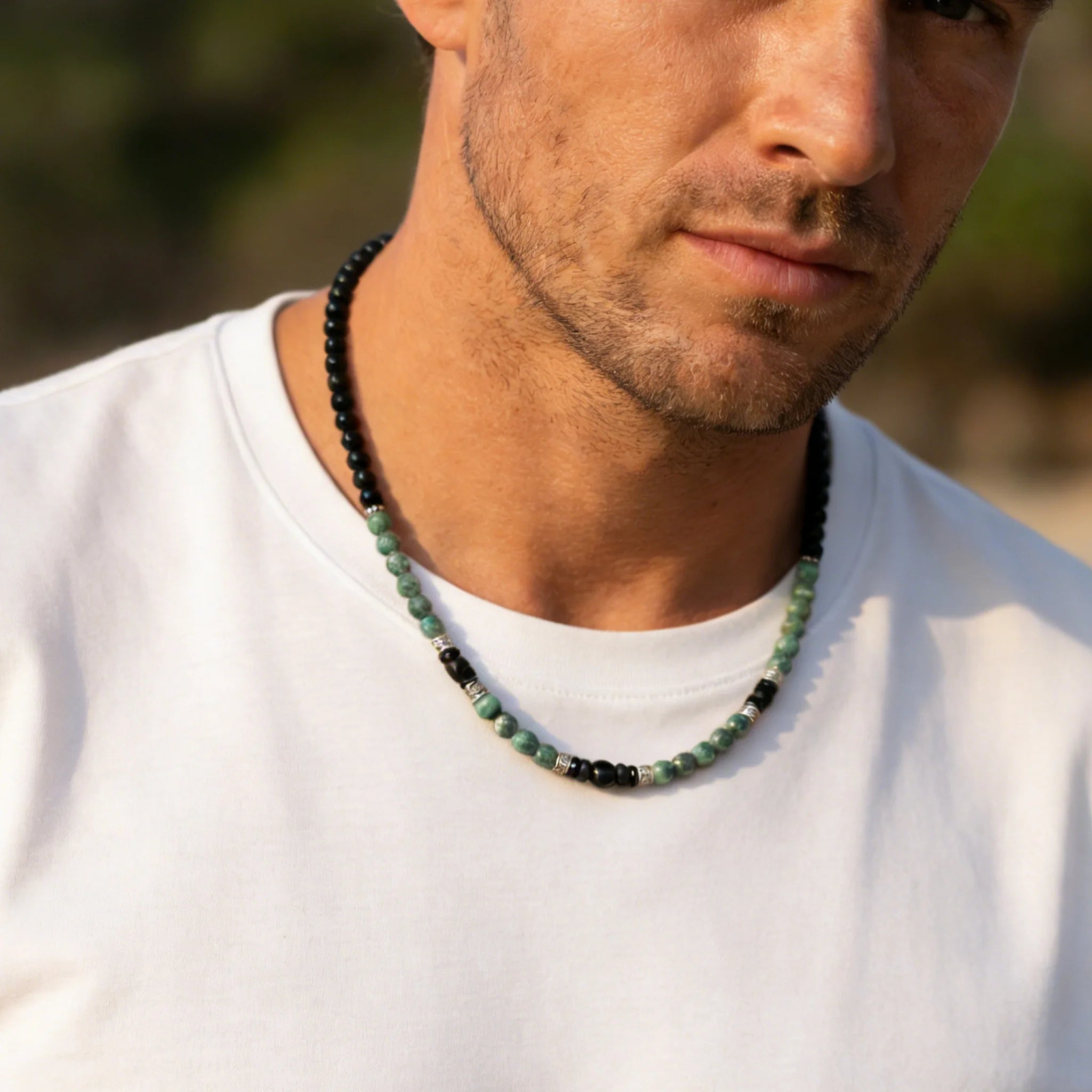 Retro Natural Stone Beads Necklace Tiger Eye Stone Stainless Steel Handmade Collar Necklace for Men Boho Trendy Jewelry Gifts