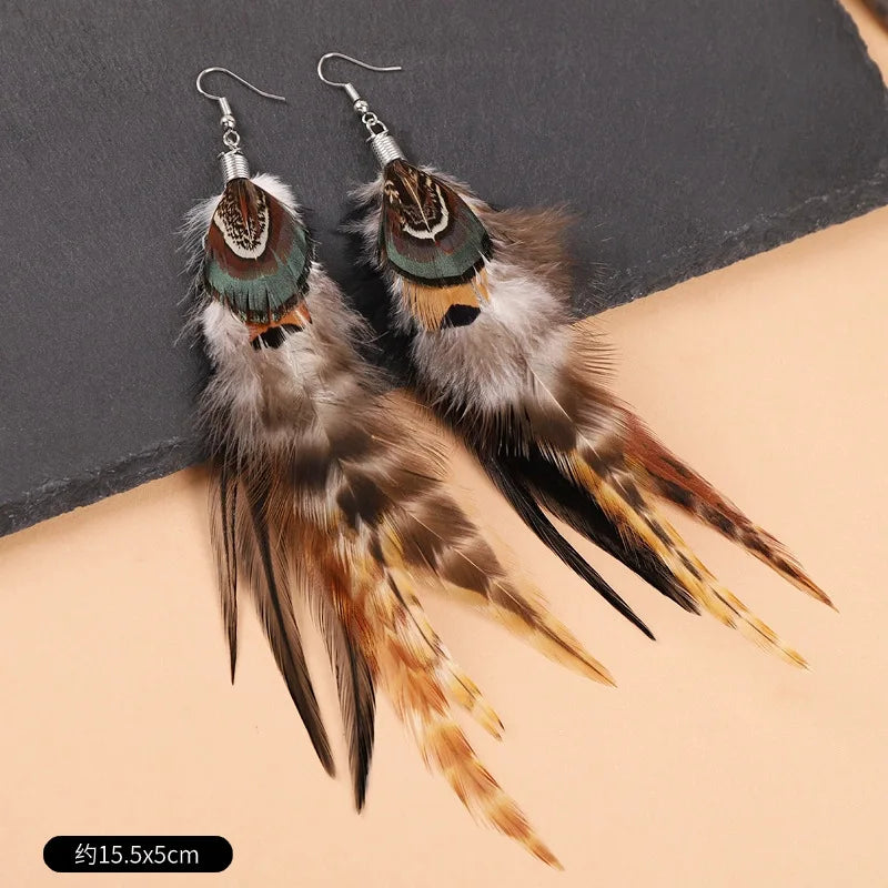 Exaggerate Feather Long Earrings Fashion Imitation Peacock Feather Earrings Boho Style Feather Earrings Custom Jewelry Wholesale