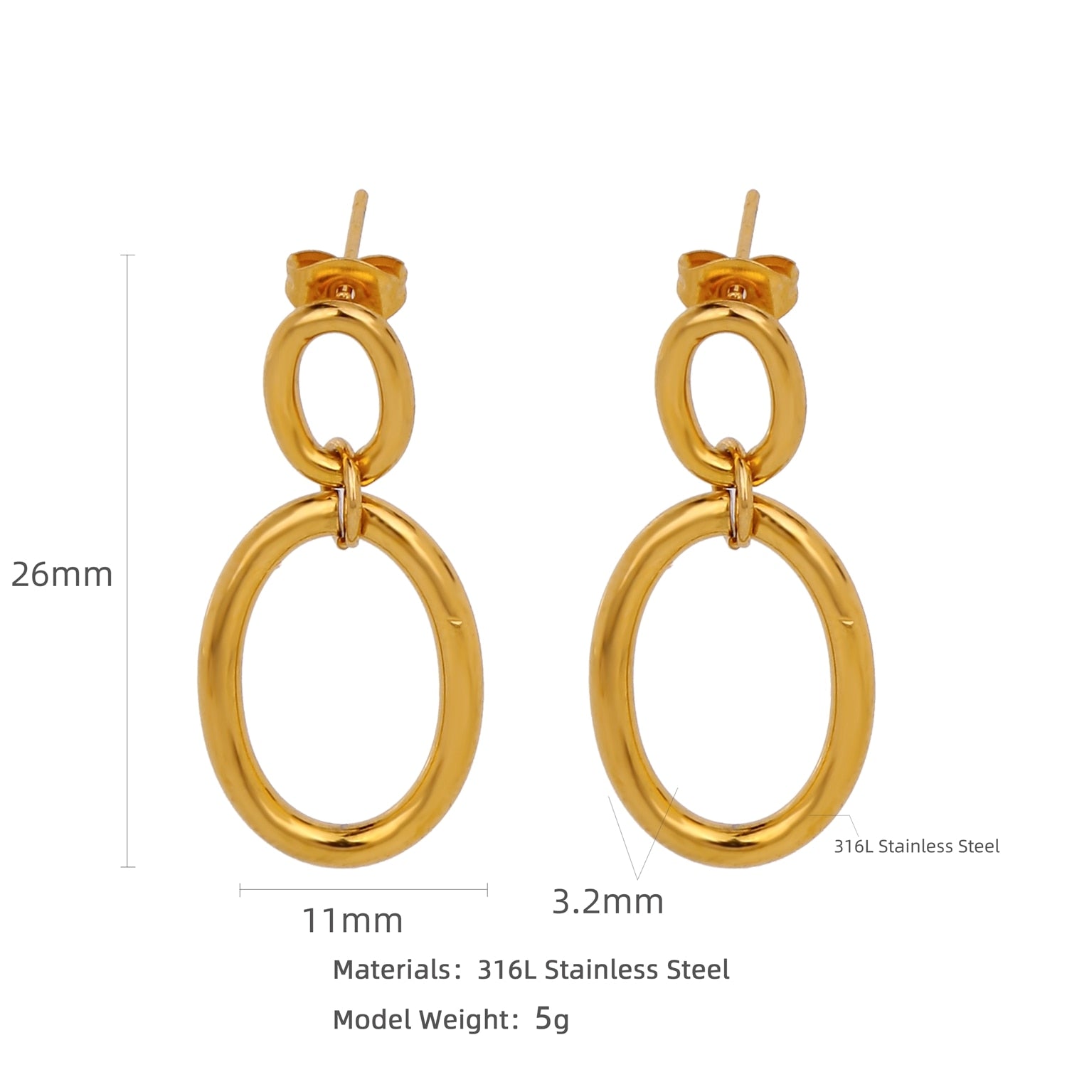 HONGTONG Earrings Irregular Love Shape Stainless Steel Earrings Women's Fashion Cute Metal Texture 18k Earrings Gold Plated - Charlie Dolly