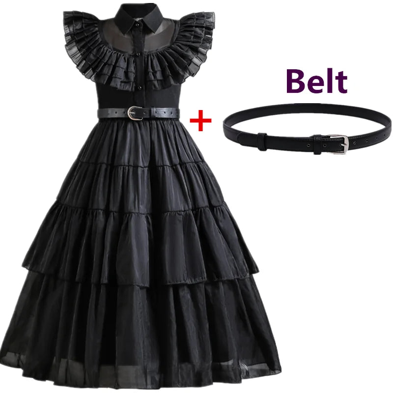 Wednesday Adams Costume Girl Carnival Party Movie Cosplay Dress Wednesday Easter Halloween Costume for Kids 3-12 Years - Charlie Dolly