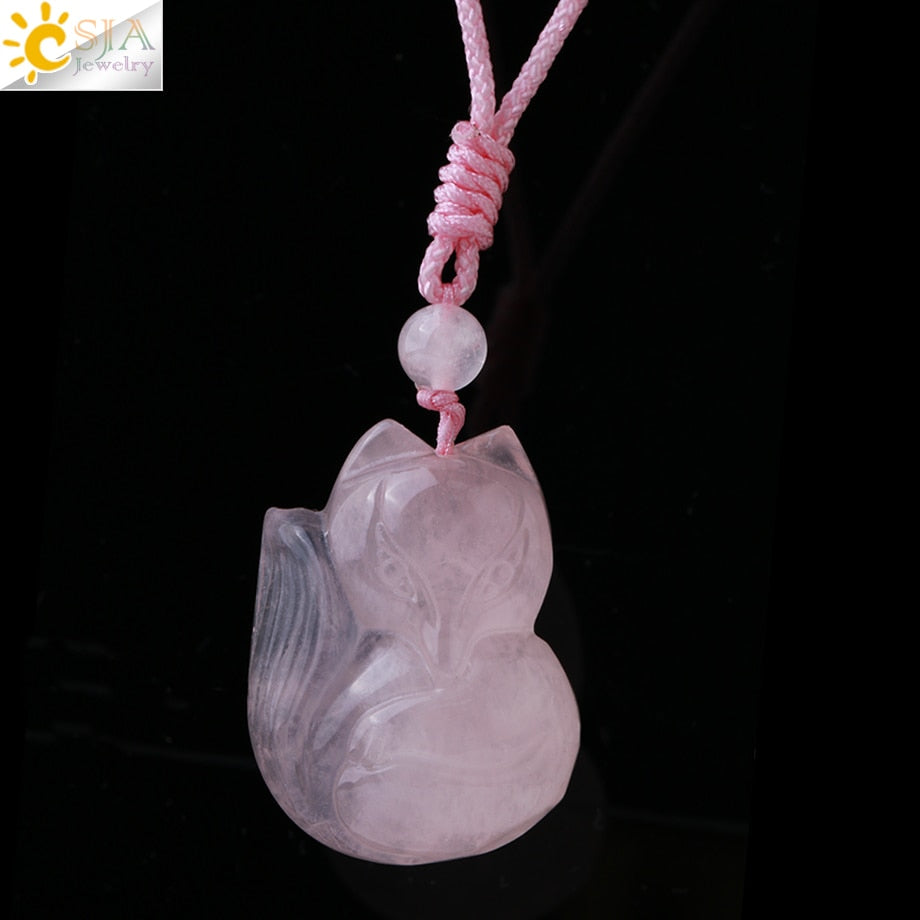 CSJA Obsidian Necklace Natural Stone Wolf Buddha Sculpture Tree of Life Animal Owl Men Necklaces Pendant Meditation Jewelry G644