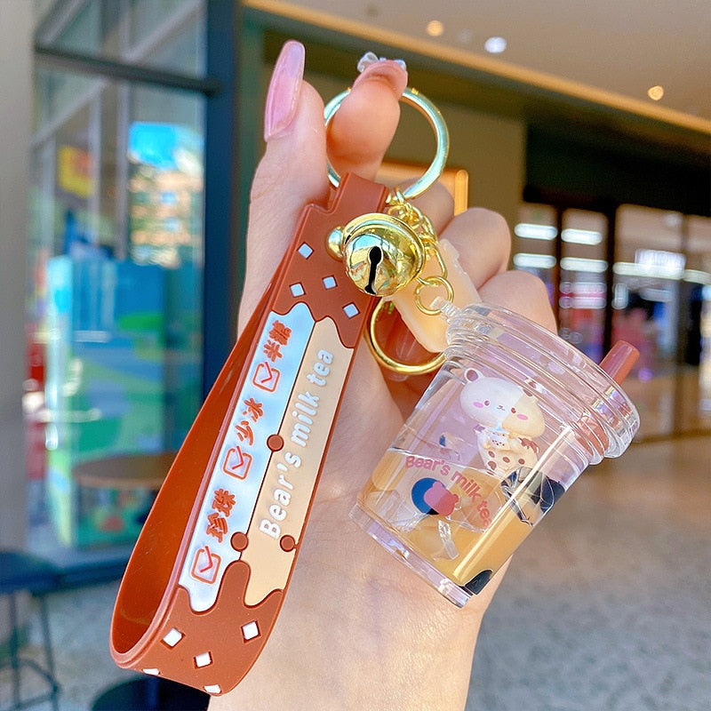 Cute Oily Pearl Milk Tea Bear Floating Liquid Keychain Bag Pendant Cartoon Cup Drink Bottle Keychain Girl Key chain Gift Kuromi - Charlie Dolly