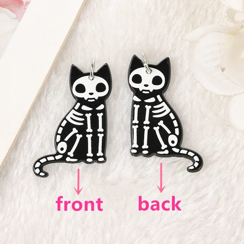 1Pair Fashion Halloween Creative Acrylic Skull Black Cat Dangle Earrings For Women Birthday Festival Gift Lovely Jewelry - Charlie Dolly