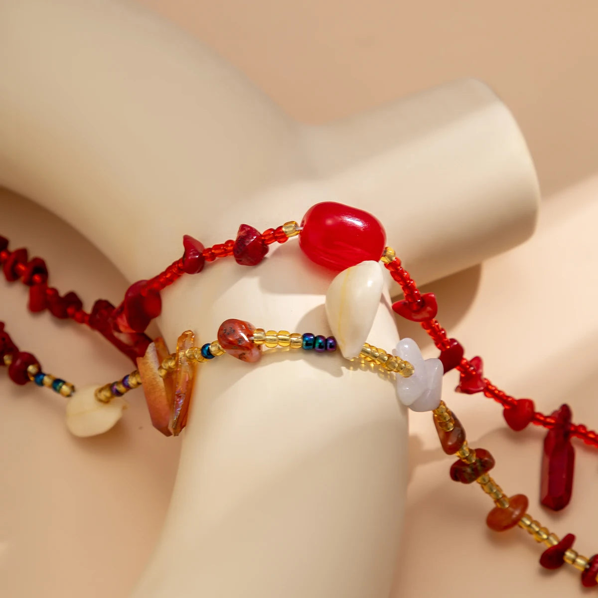 Ingemark 2Pcs/Set Boho Red Crystal Seed Beads Waist Chain for Women Summer Beach Bikini Stone Conch Belly Belt Sexy Body Jewelry