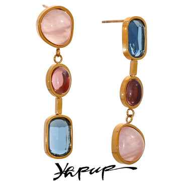 Yhpup 316l Stainless Steel Natural Stone Geometric Drop Dangle Earrings for Women PVD 18k Plated High Quality Fashion Jewelry