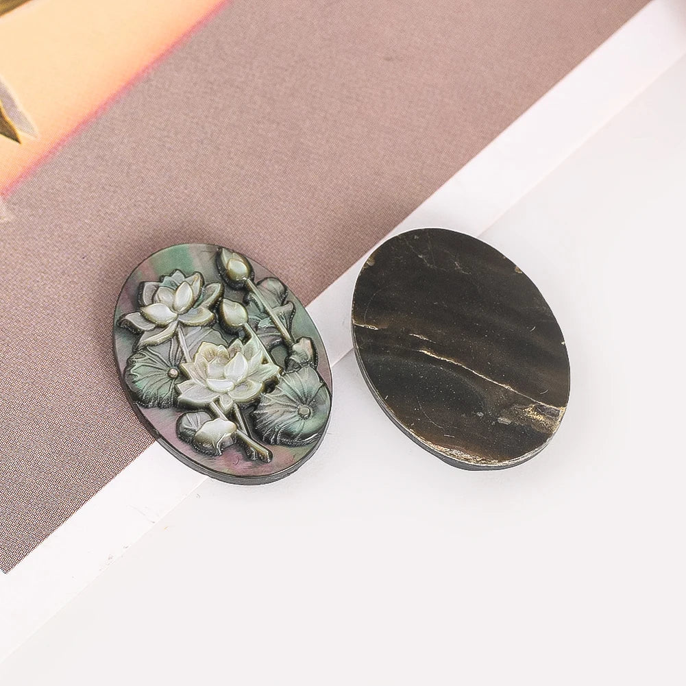 Natural Black Mother of Pearl Pendant Hand Carved Lotus Flower Charms for DIY Jewelry Earring Necklace MOP Making Finding