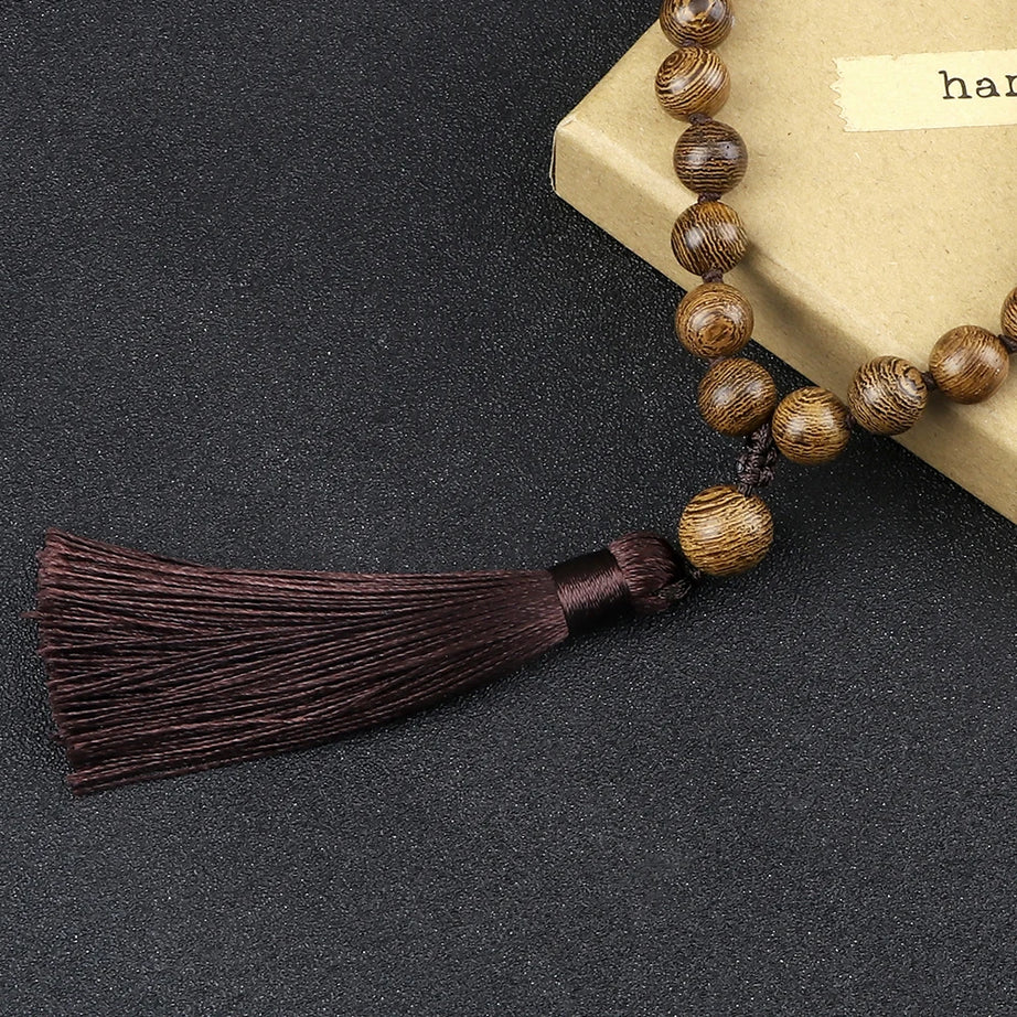 Wooden Bead 108 Mala Tassel Necklace Jewelry