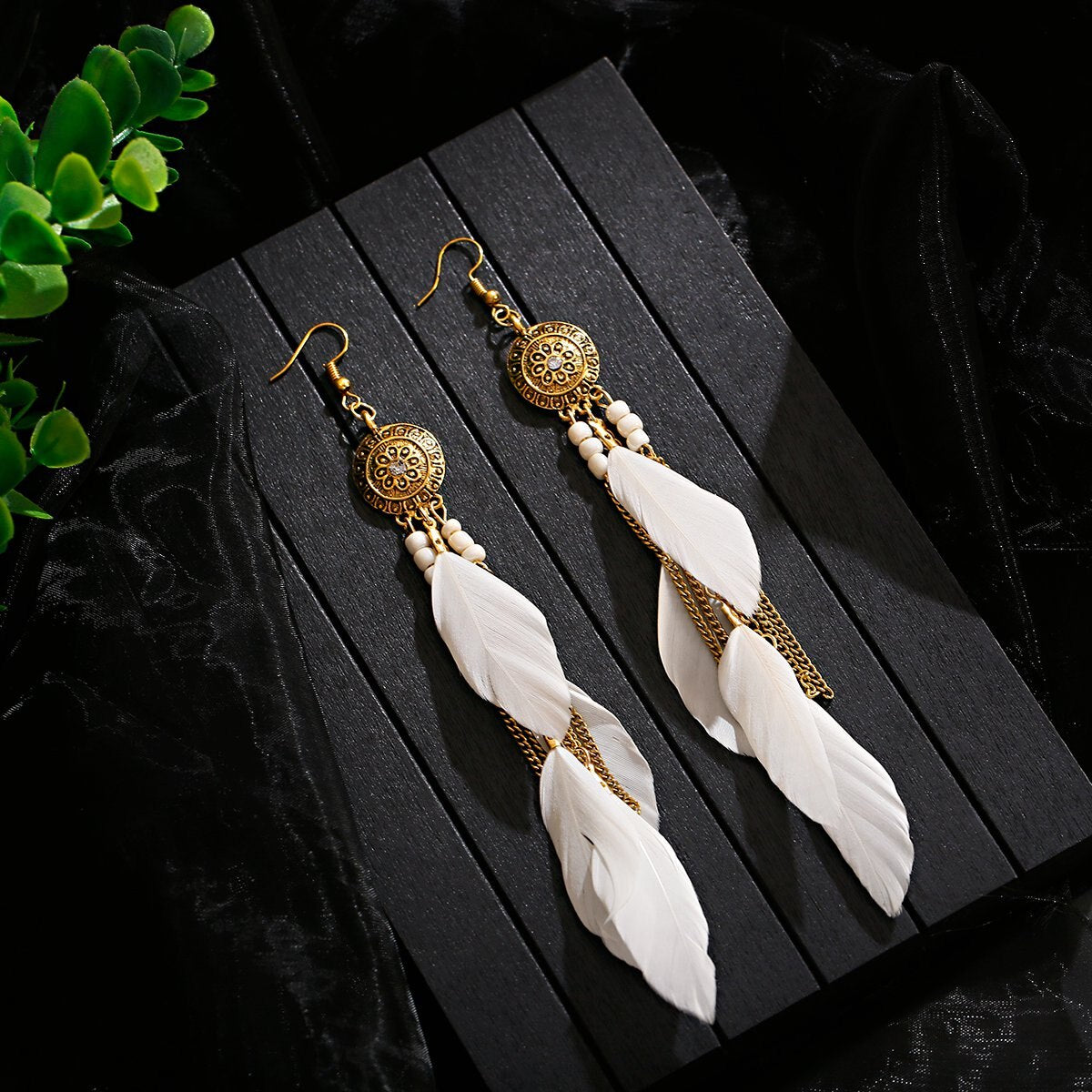 Bohemian Gold Color Long Alloy Tassel Earrings Women Kolczyki Vintage Wood Beads Feather Statement Earrings Fashion Jewelry 2019 - Charlie Dolly