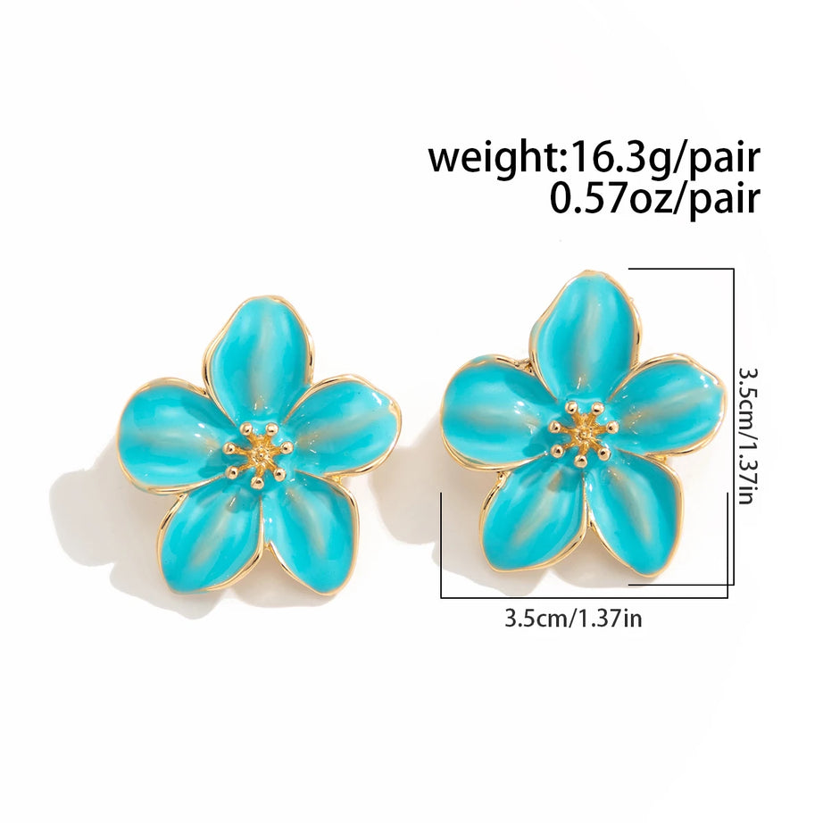Enamel Petal Flower Stud Earrings Jewelry
